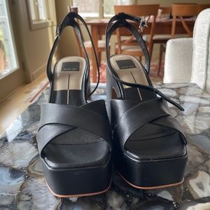 Elegant but comfortable black high heels open shoes